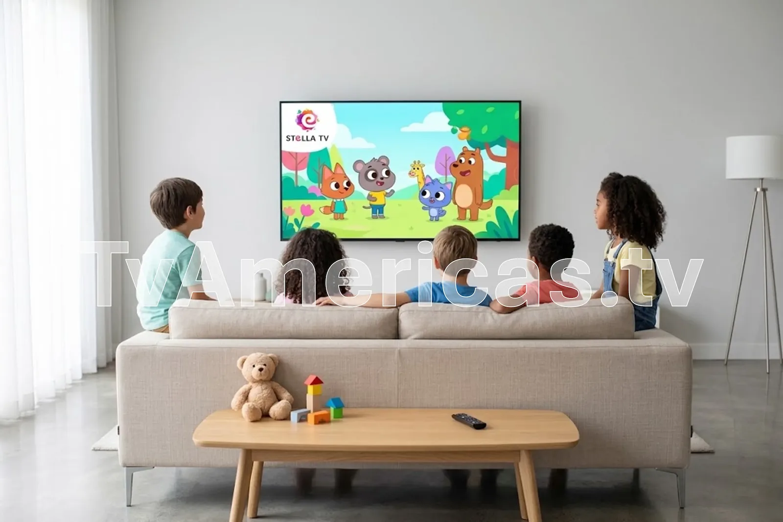 Niños viendo caricaturas en la sala